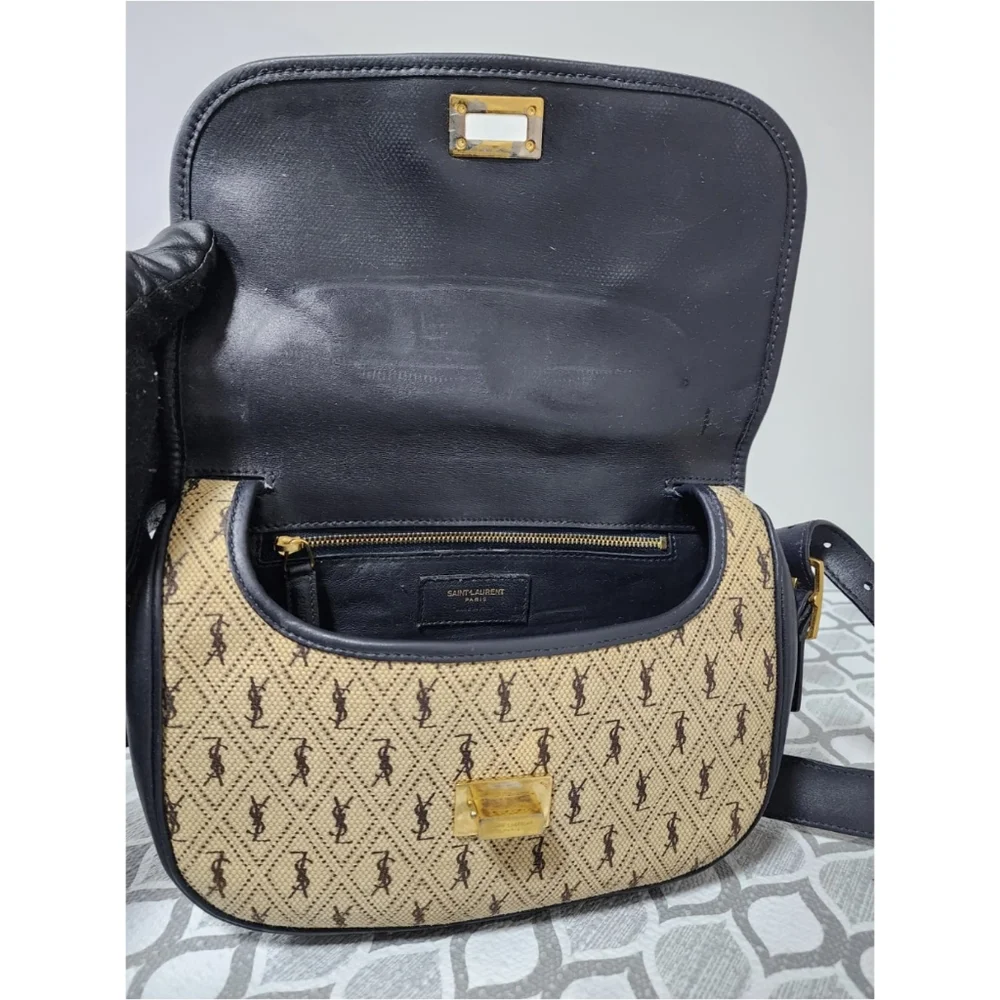Yves Saint LaurentBeige/Navy Canvas Monogram Satchel Crossbody Bag